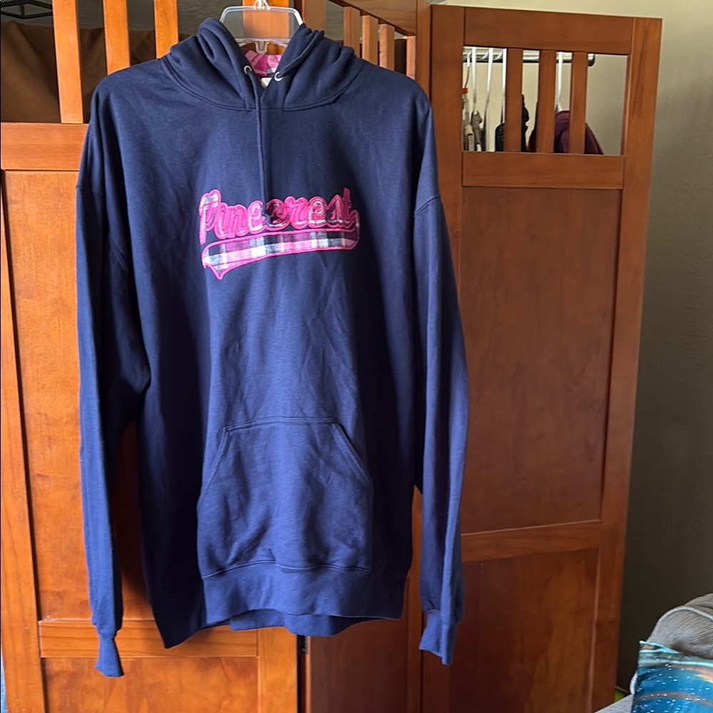 Boxercraft Blue Hoodie with Pink Pinecrest Lake Graphic Design
